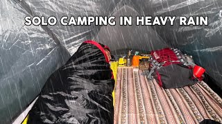 solo camping overnight in heavy rain and thunder  relaxing in tent  asmr