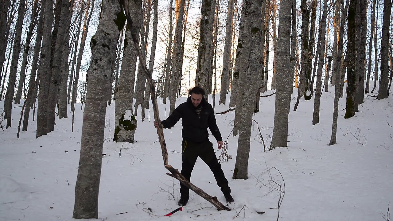 Three Nights in the Mountain. Winter Snow Camping Survival. Mountain landscape. Shelter setup