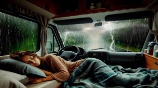 Instant Sleep with Rain and Lightning,Thunderstorms at Night in A Camping Car #asmr #relaxing #rain