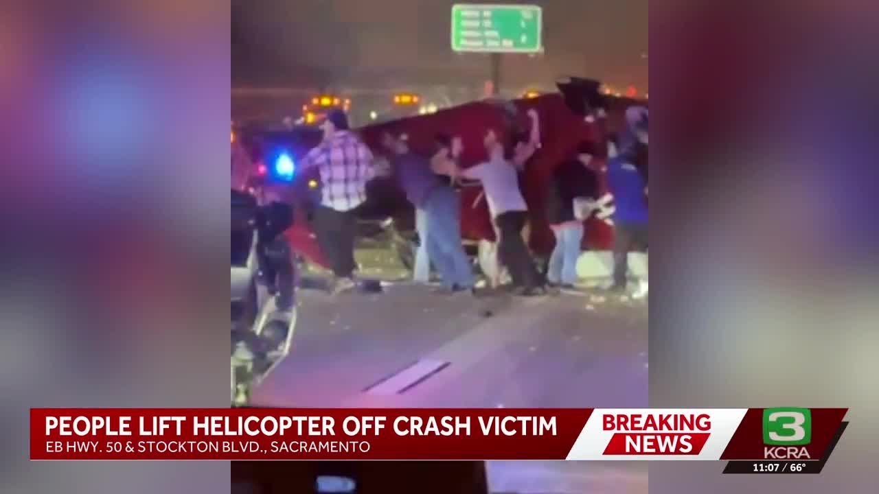 Witnesses recount medical helicopter crash on Sacramento highway - YouTube