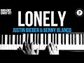 Justin Bieber - Lonely Karaoke SLOWER Acoustic Piano Instrumental Cover Lyrics LOWER KEY