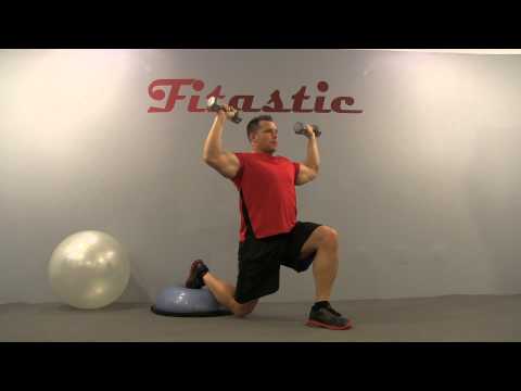 Bosu Ball Rear Leg Dumbbell Lunge to Bottom Shoulder Press