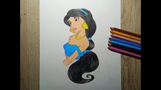 How to Draw Princess Jasmine | Disney Aladdin | Colored Pencil Sketch screenshot 5