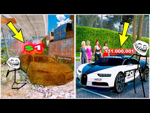 TROLLFACE POLİS HURDALIĞINDAN BUGATTİ CHİRON ALIP TAMİR ETTİRİYOR!(KIZ AŞIK OLDU!) - GTA 5