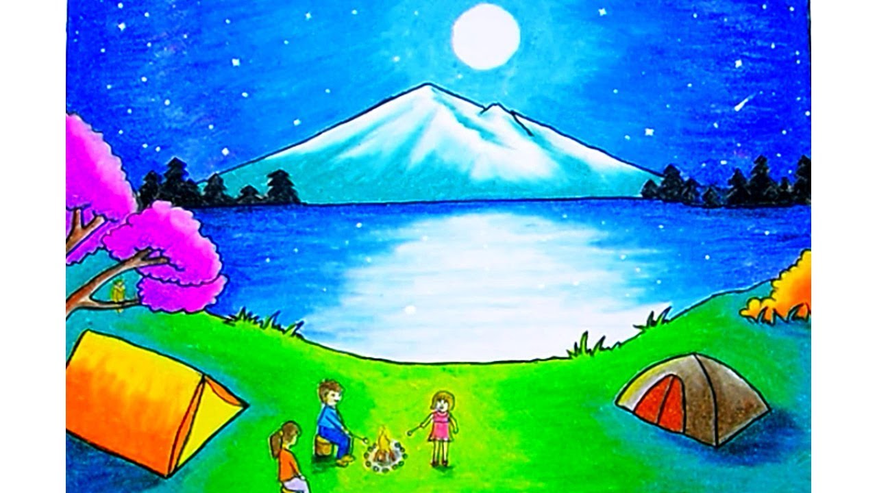 Cara menggambar pemandangan "Moonlight" (drawing scenery moonlight