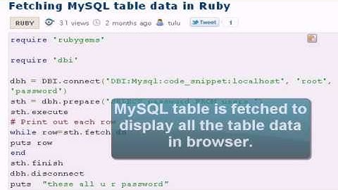 Ruby Tutorial : Fetching MySQL table data in Ruby