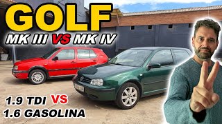 We compare a Volkswagen golf mk3 1.9 GT tdi with a Volkswagen golf mk4 1.6 i 8v naturally aspirated