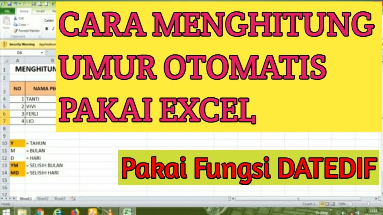 Cara menghitung umur otomatis pakai excel youtube
