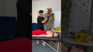 Military husband comes to massage parlor and surprises his wife shorts
