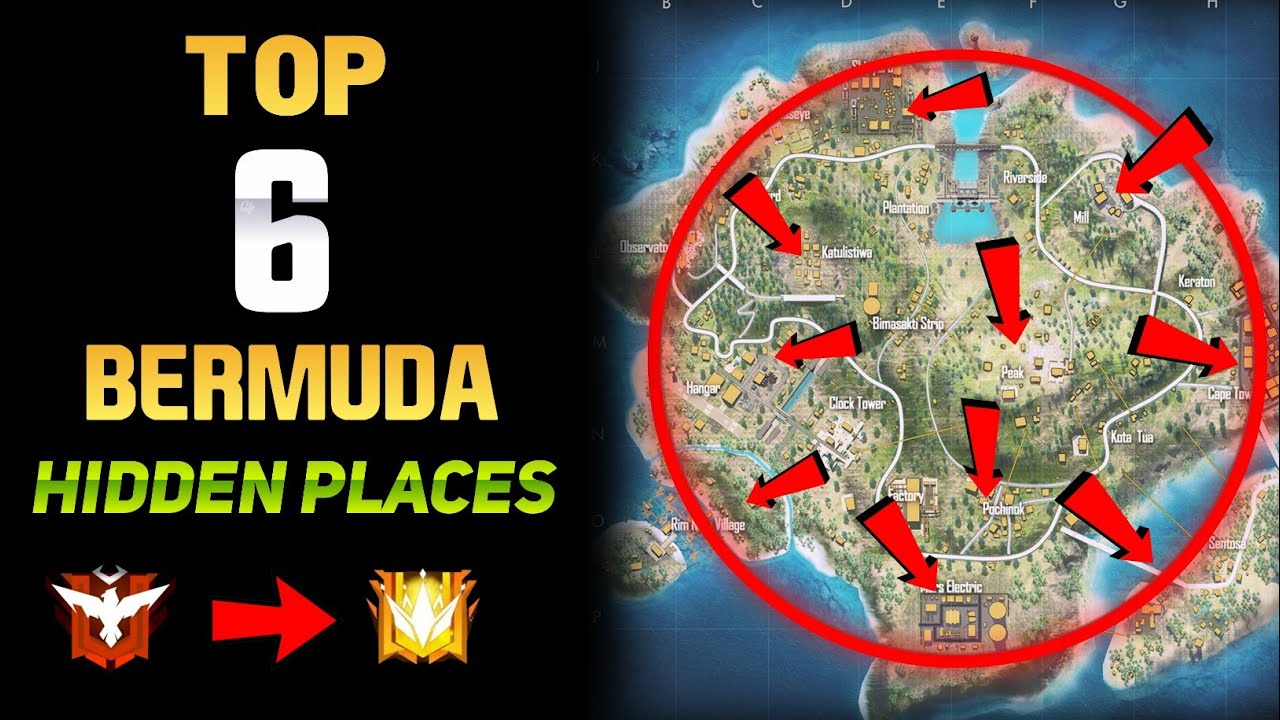 Top 6 Hidden places in Bermuda map | Hidden Places in free fire | BR RANK PUSH | GARENA FREE FIRE 🔥