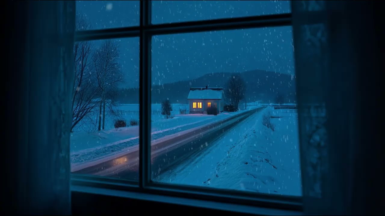 Relaxing Blue Hour Winter Night ❄️ Cozy Snowy Road Ambience For Reading, Sleeping, Projectors, Etc.