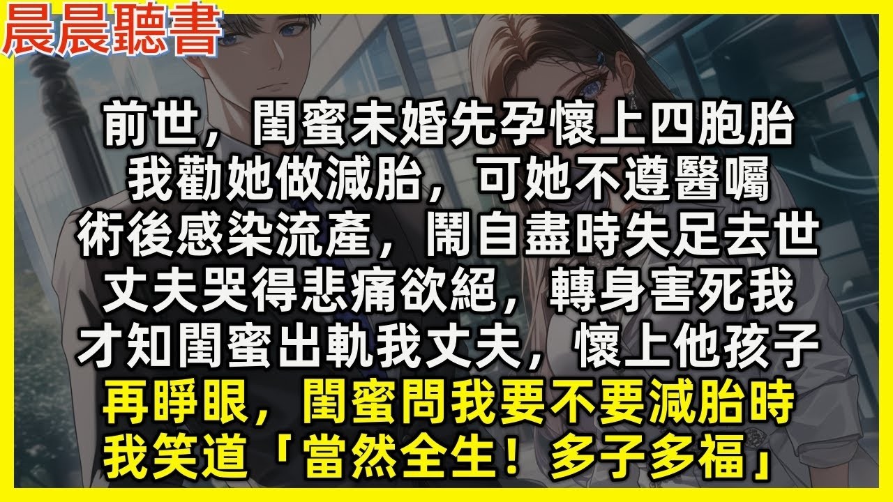 【重生爽文】前世，閨蜜未婚先孕懷上四胞胎，我勸她減胎，可她術後感染流產，鬧自盡時失足去世，丈夫悲痛欲絕轉身害死我，才知閨蜜出軌我丈夫懷上他孩子。再睜眼，閨蜜問我要不要減胎時，我笑道「全生！多子多