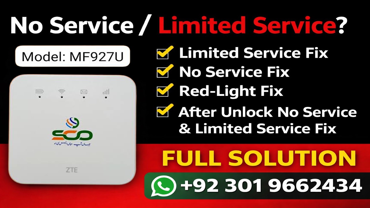 SCO MF927U No Service Fix Pakistan | Limited Service & Red Light Issue +92 301 9662434