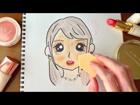 【ASMR】紙に描いた顔にメイク💓視覚×聴覚を癒す音 / Drawing Face Makeup on Paper Relaxing Visual & Sounds【睡眠導入・音フェチ】