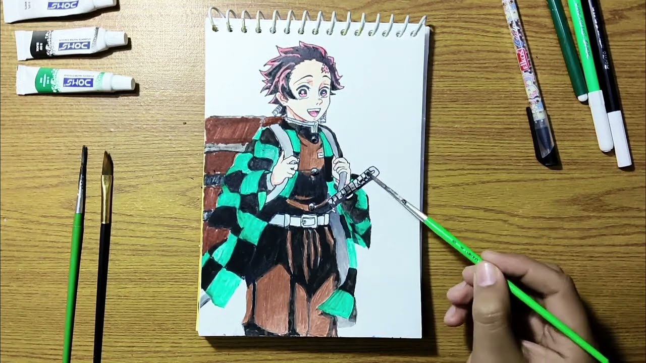 How to draw tanjiro kamado from demon slayer using acrylic paint 