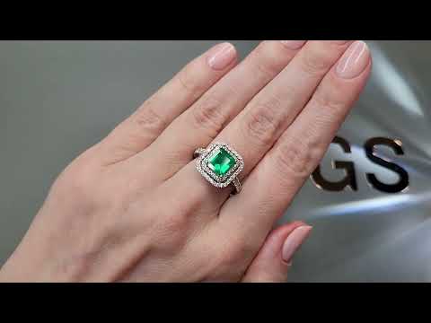 Ring with 1.85 carat Muzo Green emerald and diamonds in 18-carat white gold Video  № 2