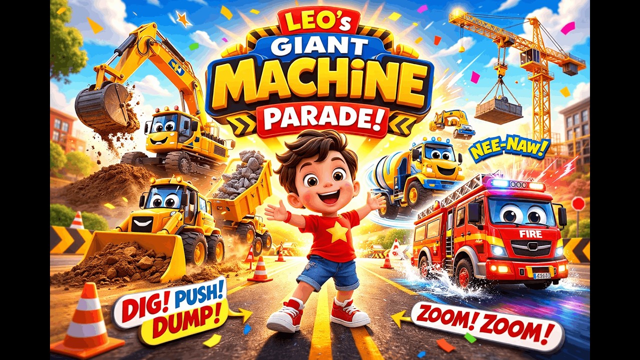Leo’s Giant Machine Parade 🚜 Excavator, Bulldozer, Fire Truck Song for Kids