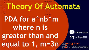 Pushdown Automata for a^nb^m where n is greater or equal to 1 and m=3n | Easy Learning Classroom