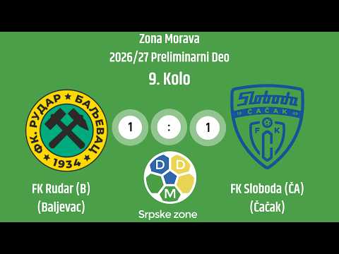 Zona Morava Sezona 2026/27 9. Kolo FK Rudar (B) 1:1 FK Sloboda (CA)