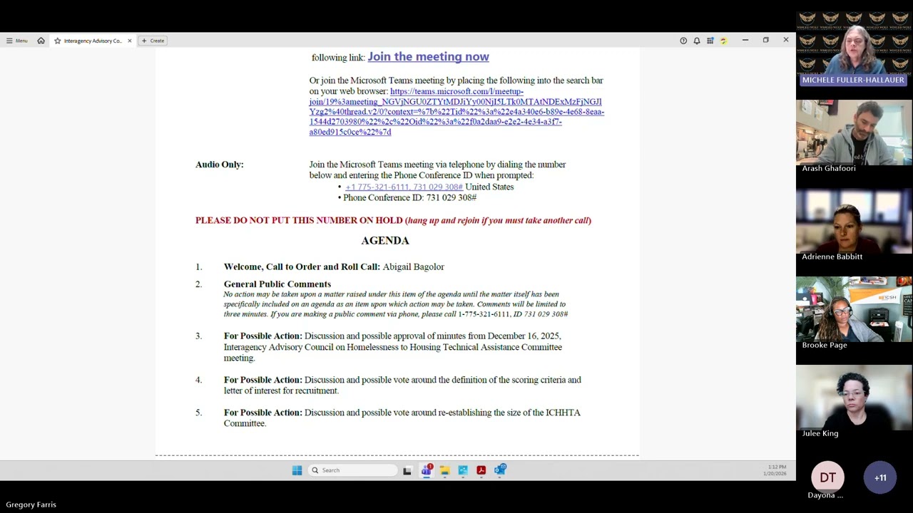 Interagency Advisory Council on Homelessness to Housing Technical Assistance Committee 20260120 1303