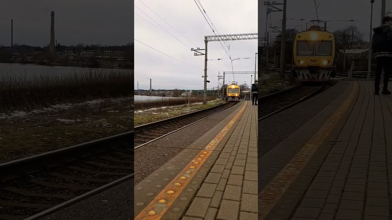 Cool oldschool train arriving at Dubulti station, Jurmala, Latvia