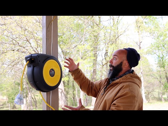 Installing a Cord Reel - Reel Works 50 ft. Cord Reel 12 AWG 1875 Watt on  Wood Post 