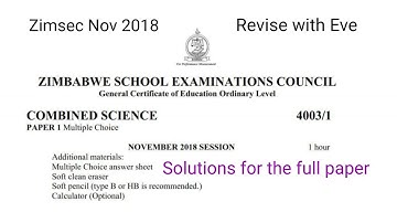 Zimsec November 2018, Combined Science Paper 1, Solutions for the full paper