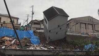 崖上に残る1軒を撤去   大阪・西成の民家崩落