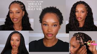 3 styles-in-one Miracle Knots + Half Wig on Short Hair