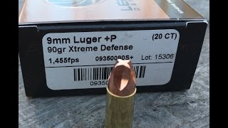 9x19mm, 90gr Xtreme Defense, +P (09350090S+) Lehigh Defense Velocity Test