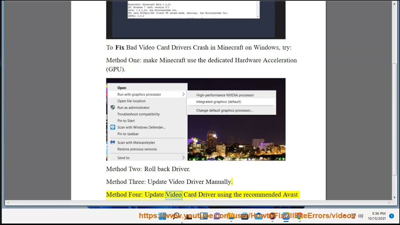 Fix Bad Video Card Drivers Crash in Minecraft on Windows 11/10/8/7