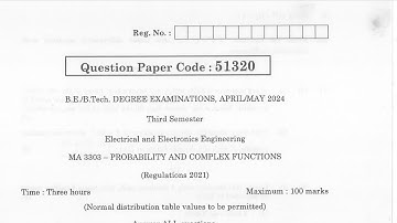 MA3303 | Probability and Complex Functions | Apr May 2024 | Anna University | Questions