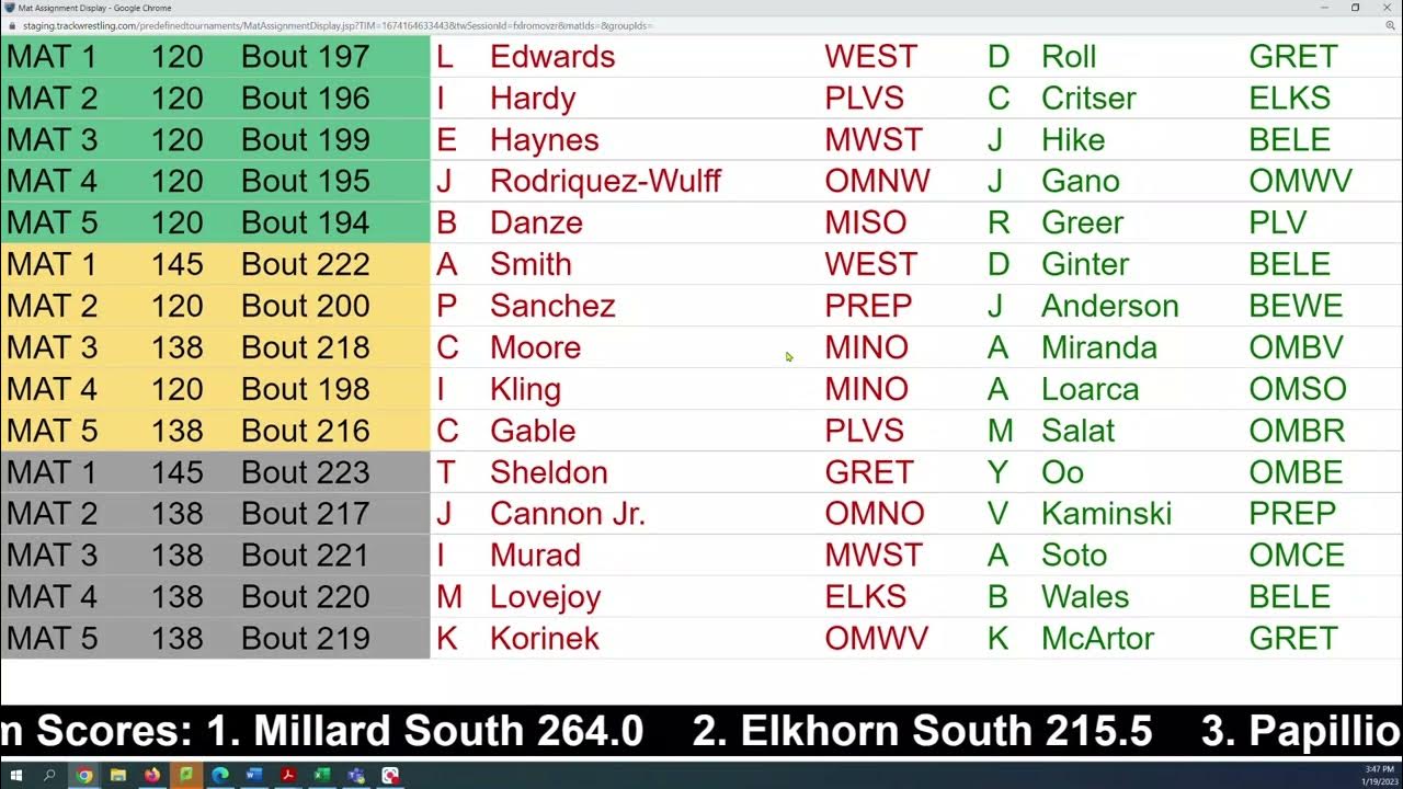 Mat Assignment Display Setup on TrackWrestling YouTube