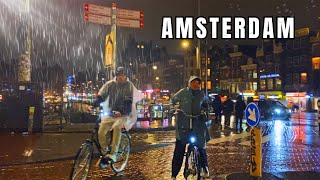 ☔️ A RAINY CITY OF AMSTERDAM EVENING WALK FROM THE CENTRAL STATION TO DAM SQUARE 🇳🇱