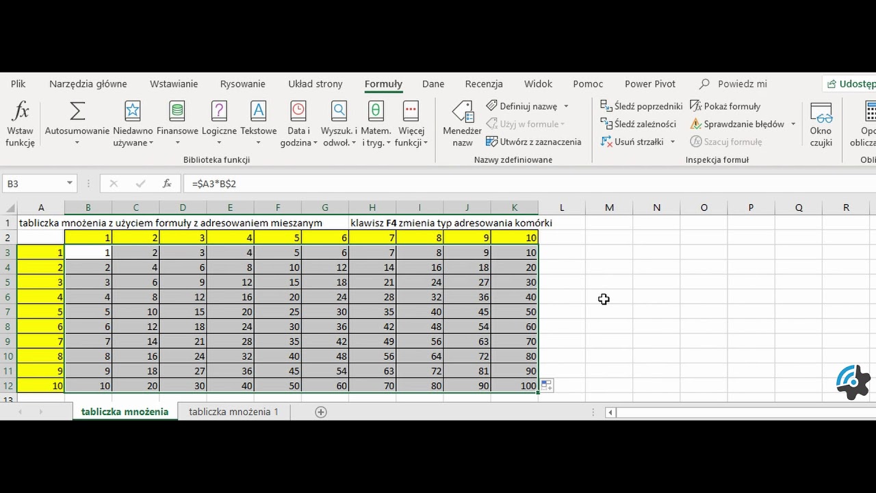 Jak Zrobi Tabliczk Mno Enia W Excelu Youtube