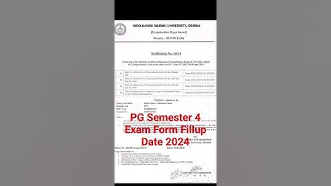 SKMU Dumka PG semester 4 Exam form fillup date 2024