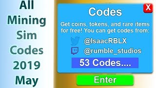 All Codes For Mining Simulator 53 Codes 2019 May Youtube - roblox mining simulator codes youtube tokens