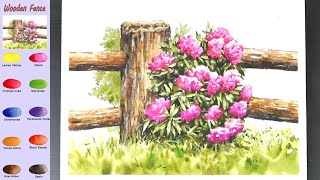 Basic Landscape Watercolor -  Wooden Fence (sketch & color name, material introduce) NAMIL ART