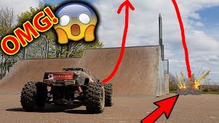 Does it live? $1000 Worlds Best RC Car VS 50ft Skatepark Jump - EPiC Bash Day with Traxxas X-Maxx