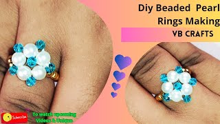 Diy Ring - How to make a beaded ring with Pearl and crystal tutorial. #tranding #ring #viral #shorts