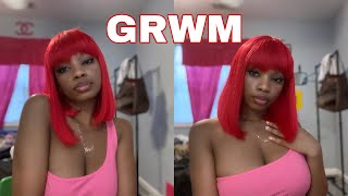 GRWM : My friends Birthday Dinner | wearing a red wig ❤️