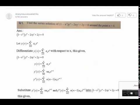 Find A Series Solution About The Point X 0 Of 1 X 2 Y 2xy 2y 0 Youtube