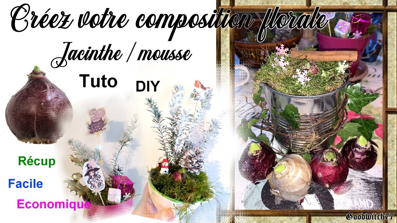 Tuto composition florale de Noel recup jacinthe + mousse facile et
