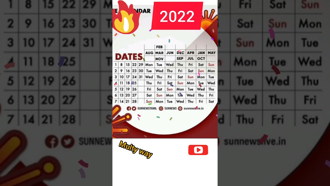 One page calendar 2022 