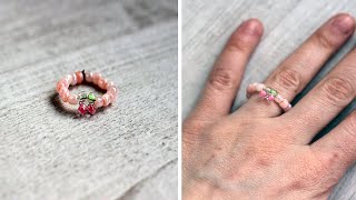 🍒 Как сделать кольцо из бисера с вишенкой / How to make a beaded cherry ring // DIY with Mari