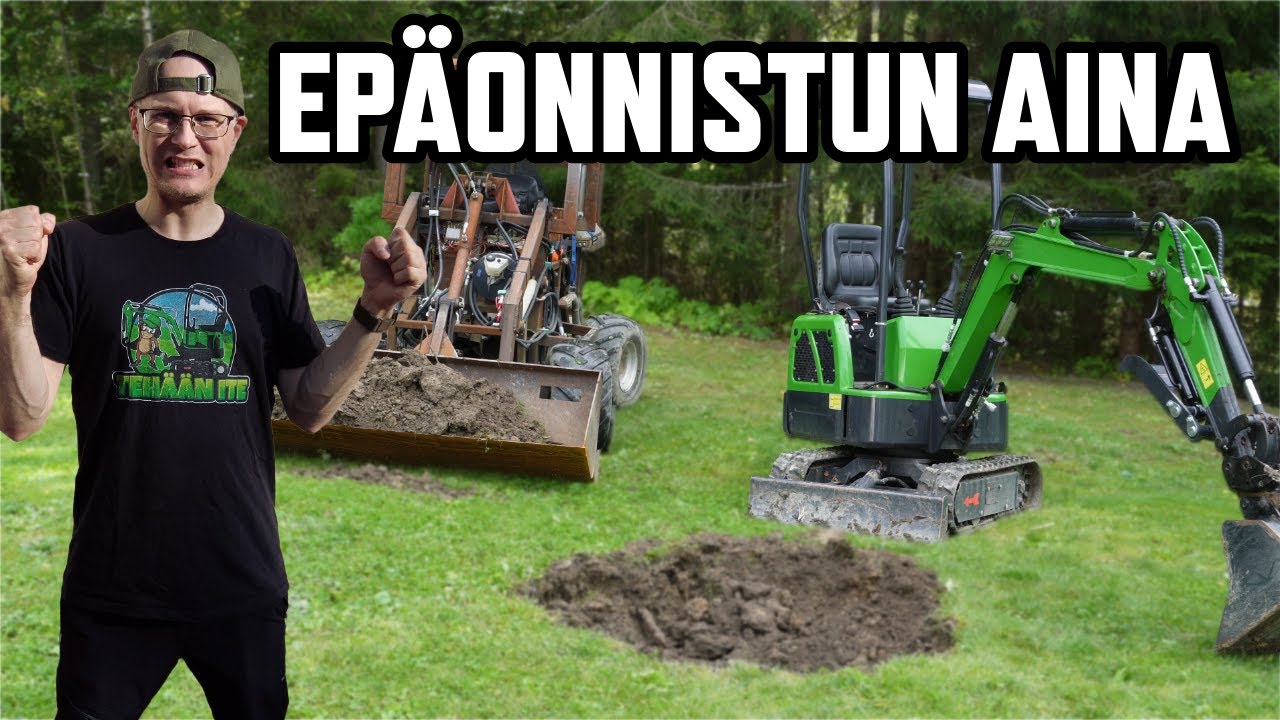 Yritetään istuttaa päärynäpuu KIINALAISELLA minikaivurilla