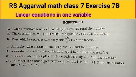 RS Aggarwal math class 7 Exercise 7B ।। Class 7 Exercise 7B RS Aggarwal math solution । Equations