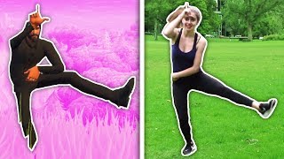 ALL FORTNITE DANCES IN REAL LIFE CHALLENGE + NEW EMOTES