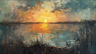 Sunset Serenity - Tranquil Marsh Screensaver Art for TV - Peaceful Landscape in Oil Painting