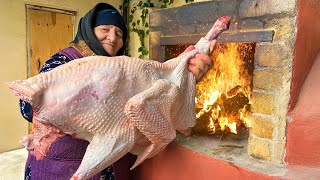 Cooking Delicious Huge Turkey with Vegetable Salad in the Oven!